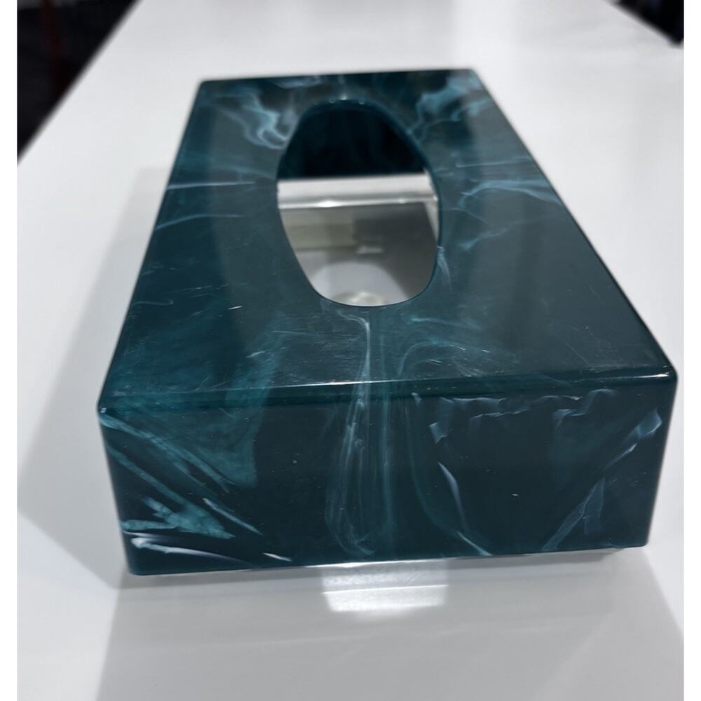 MCM Faux Marble Acrylic Lucite Plastic Tissue Box Holder Green 70's Horizontal - Picture 4 of 10